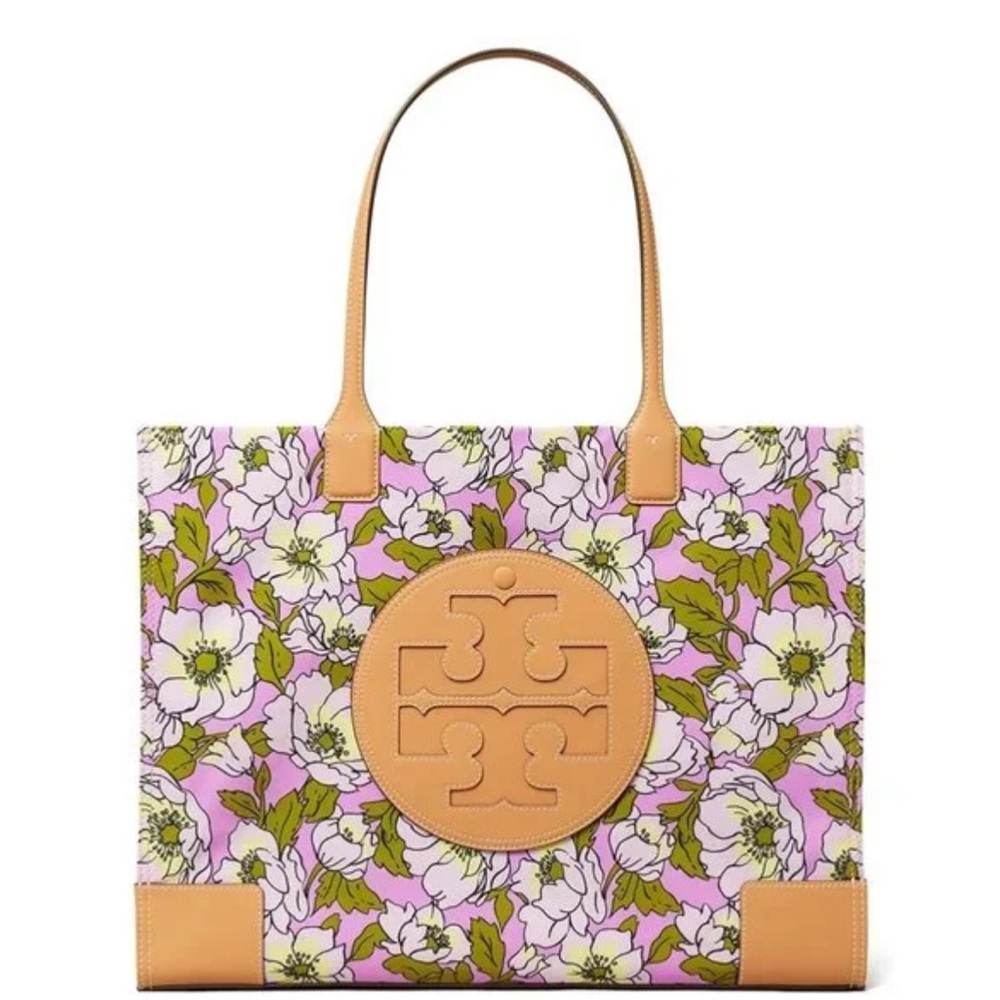 Tory Burch NWT Ella Large Nylon Shoulder Tote Aster Pink Flower